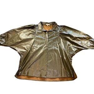 Shop Stevie Women's Large Olive PVC Jacket Puffed Sleeves Style IT15372 Fall